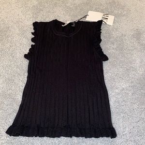 Zara Ribbed Ruffle Black Cropped Tank Top